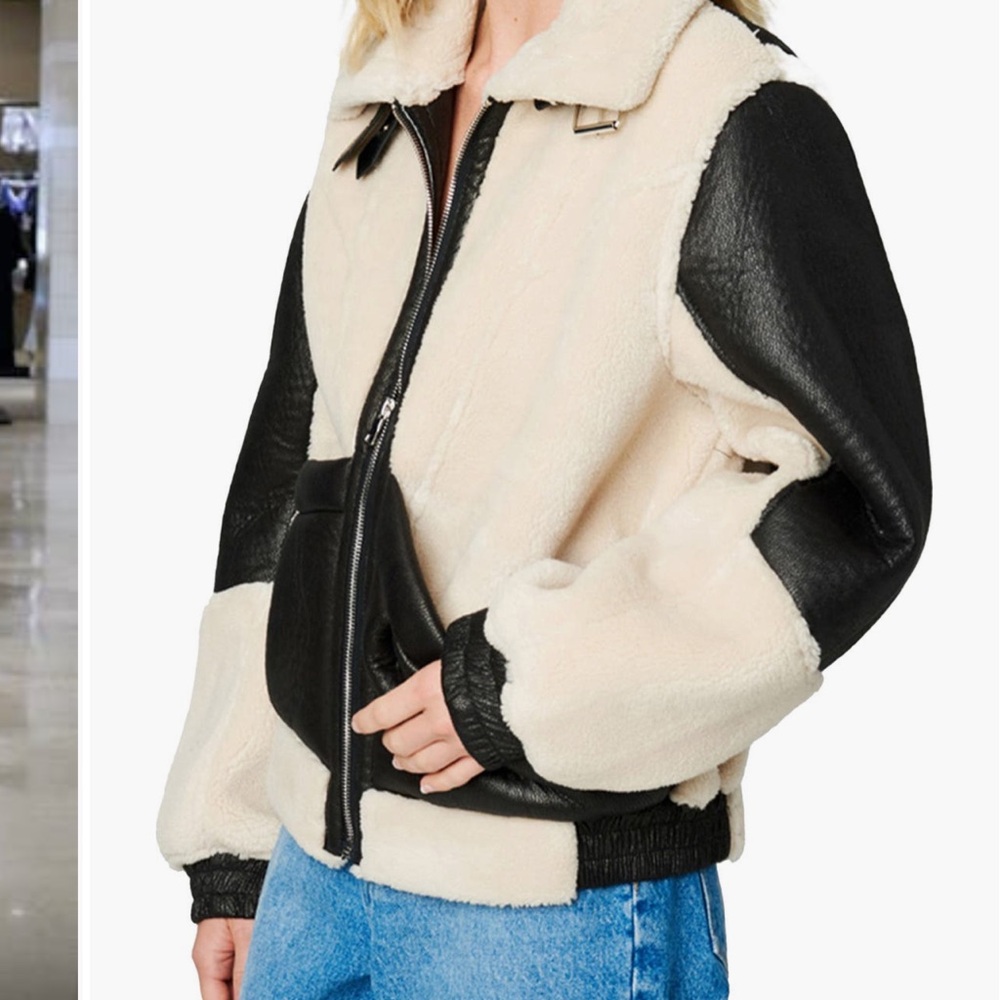 BlankNYC Faux Leather & Faux Shearling Jacket Women's Black and Cream Jacket - Picture 3 of 11